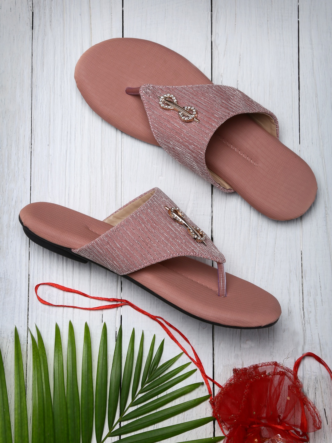 

DEAS Women Pink Woven Design Open Toe Flats