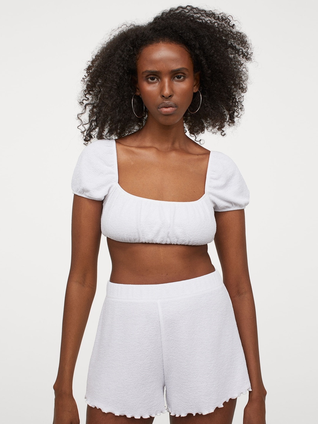 

H&M Women White Cropped Off-the-shoulder Top
