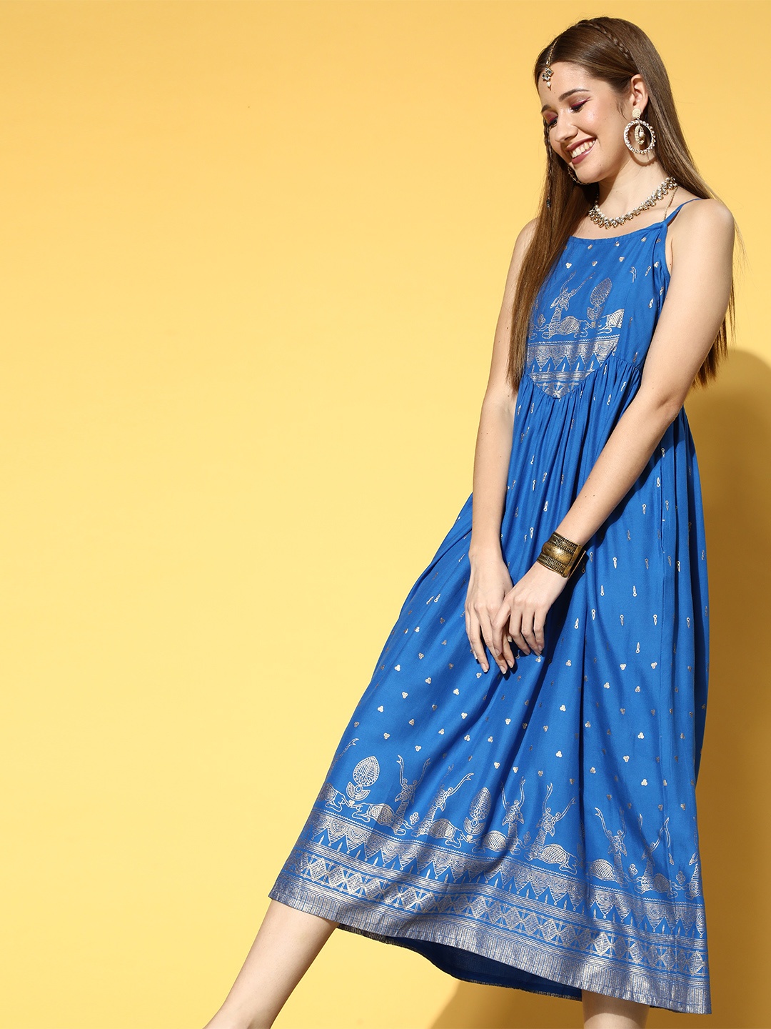 

Anouk Women Stunning Blue Ethnic Motifs Dress