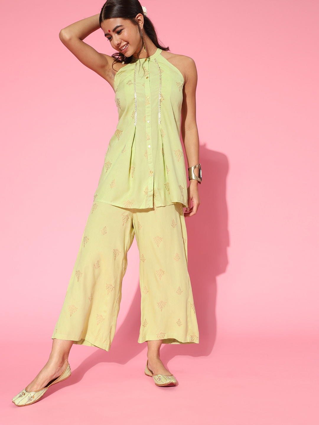 

Anouk Women Green Ethnic Motifs Printed Regular Kurti with Palazzos