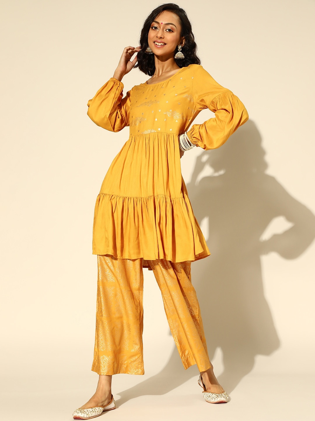 

Anouk Printed Viscose Rayon Kurta Set, Mustard