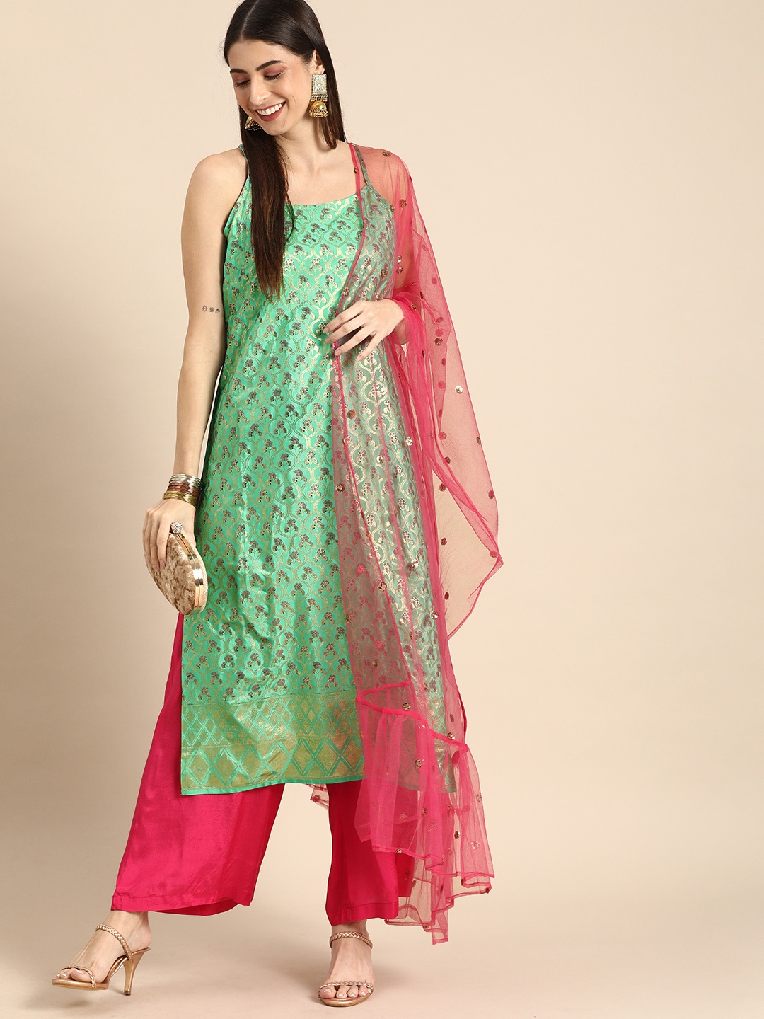 

Anouk Women Green Ethnic Motifs Printed Regular Kurta with Palazzos & With Dupatta