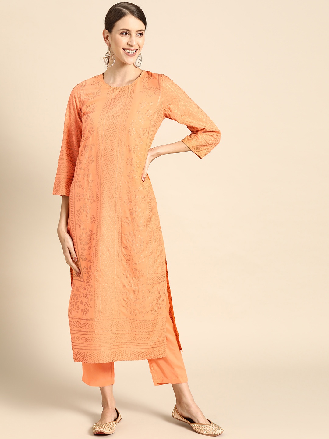 

Anouk Ethnic Motifs Viscose Rayon Kurta Set, Orange
