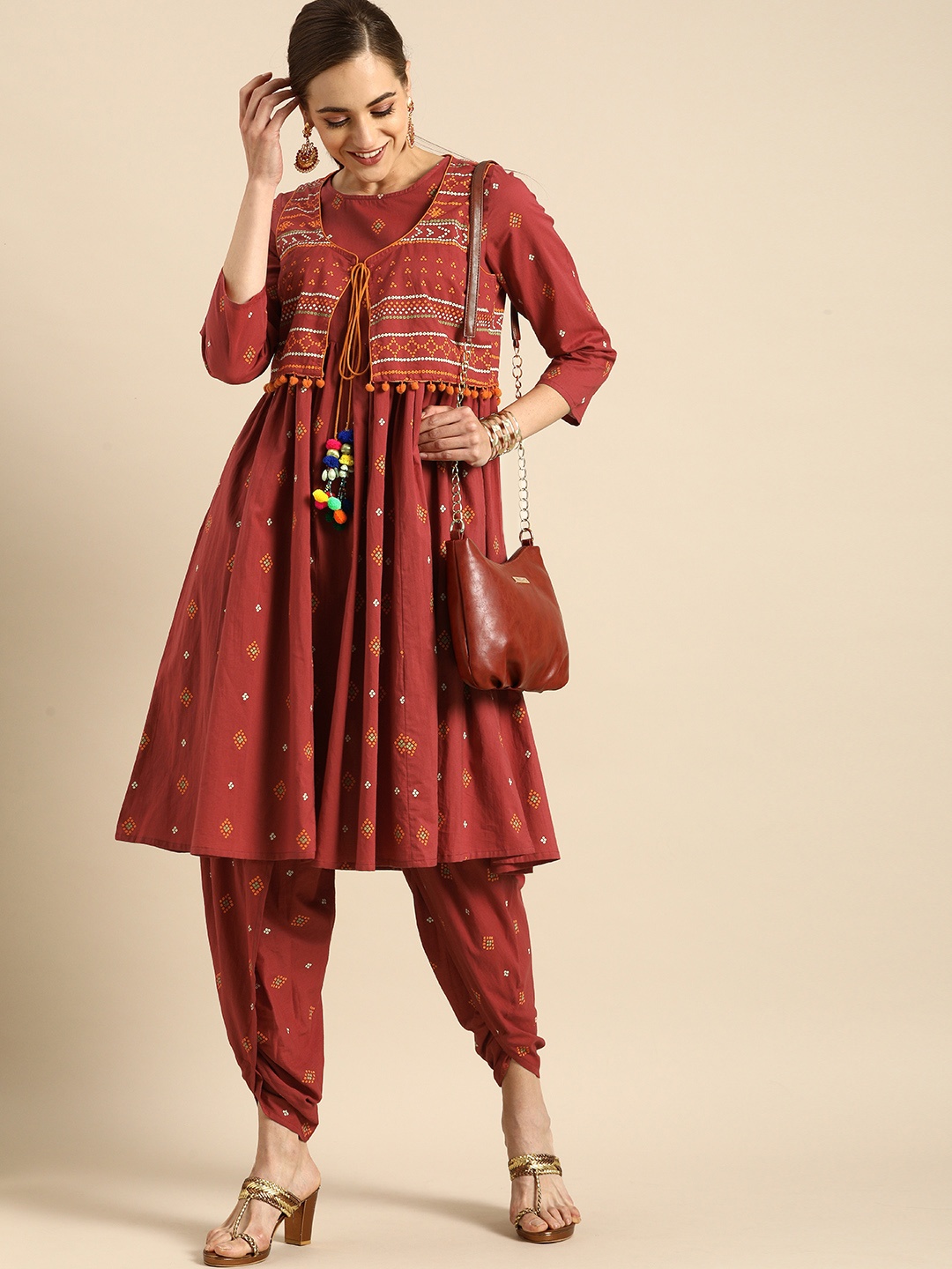 

Anouk Ethnic Motifs Pure Cotton Kurta Set, Red