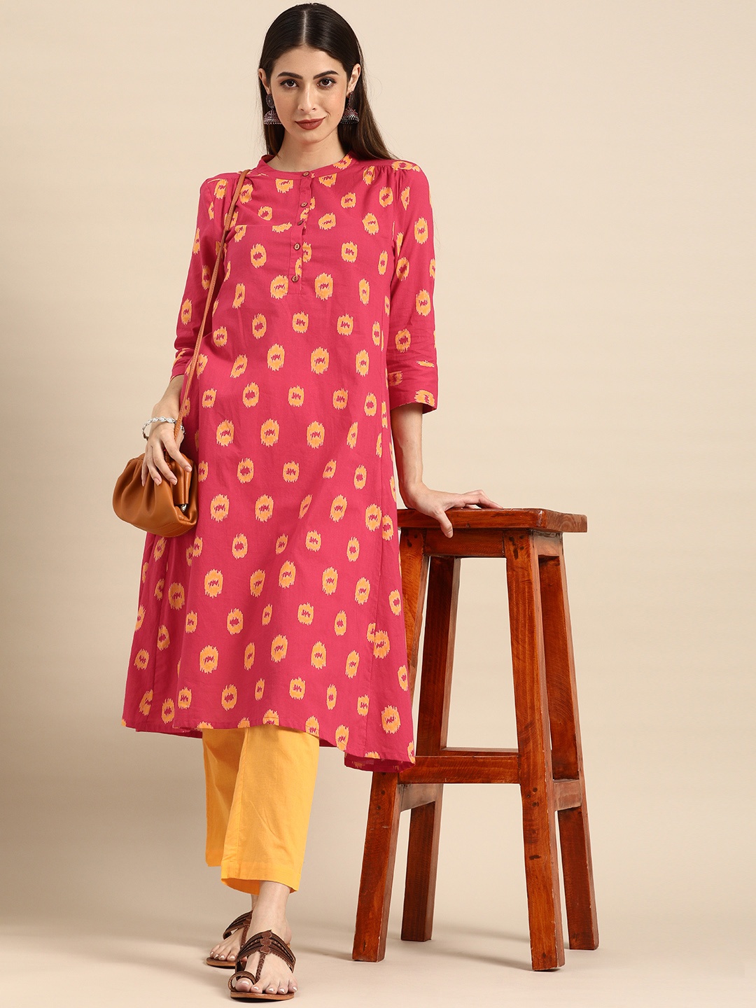 

Anouk Women Red & Yellow Printed Pure Cotton Regular Kurta with Trousers