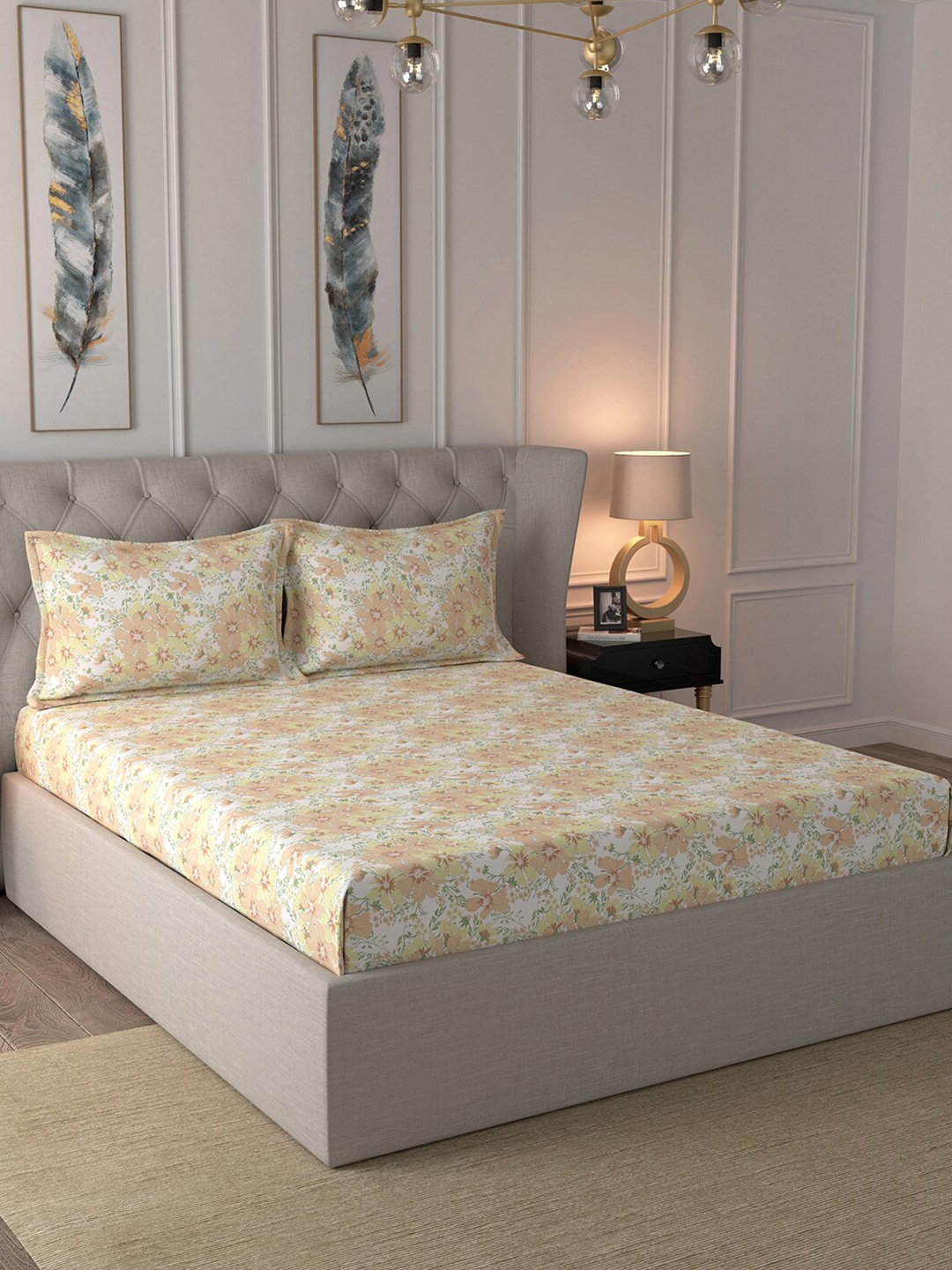 

MASPAR Multicoloured Floral 210 TC Cotton 1 Queen Bedsheet with 2 Pillow Covers, Multi