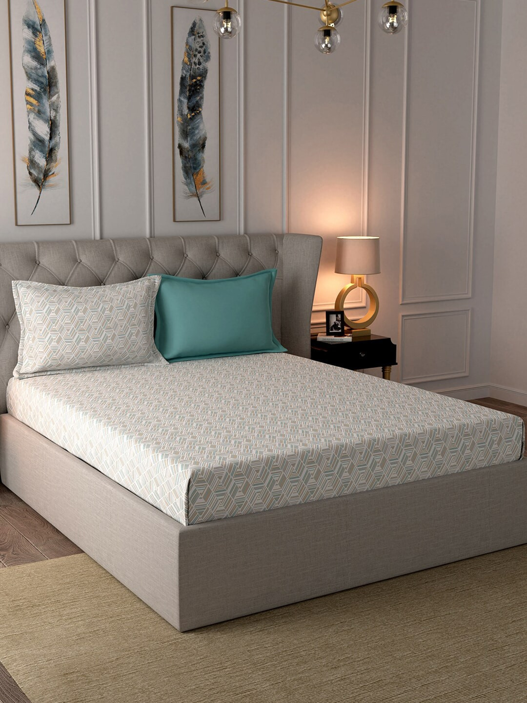 

In-House by maspar Multicoloured Geometric 210 TC Cotton 1 King Bedsheet with 2 Pillow Covers, Multi