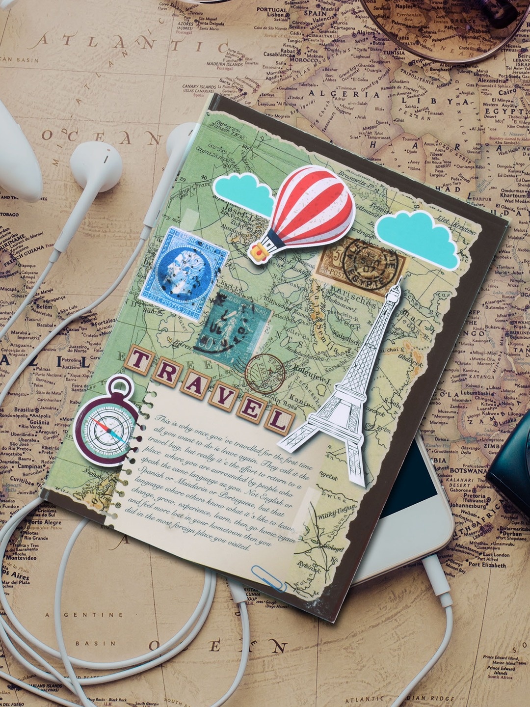 

Doodle Unisex Brown & Blue Printed Travelogue Notebook