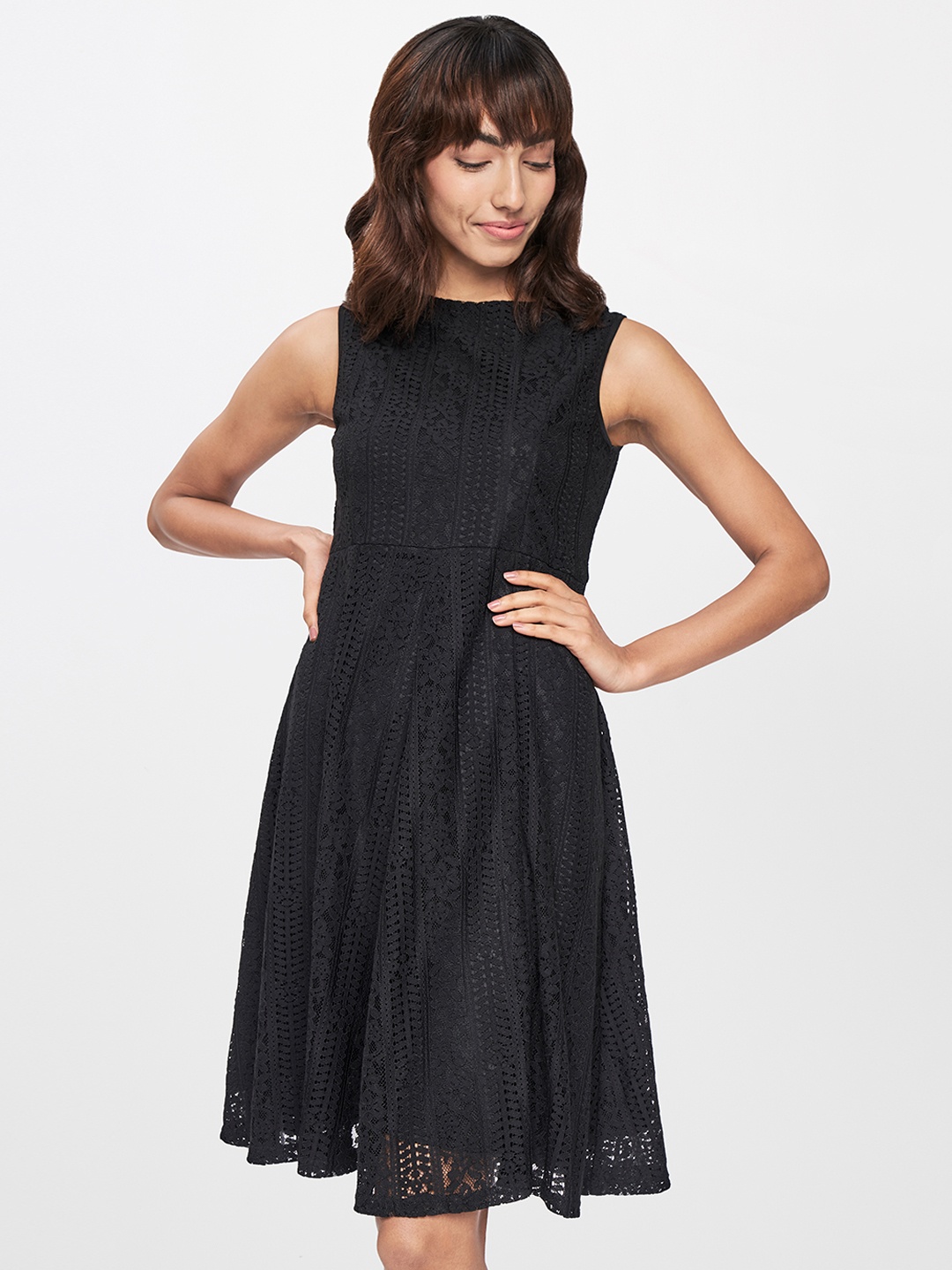 

AND Black Lace Inserts Fit and Flare Dress