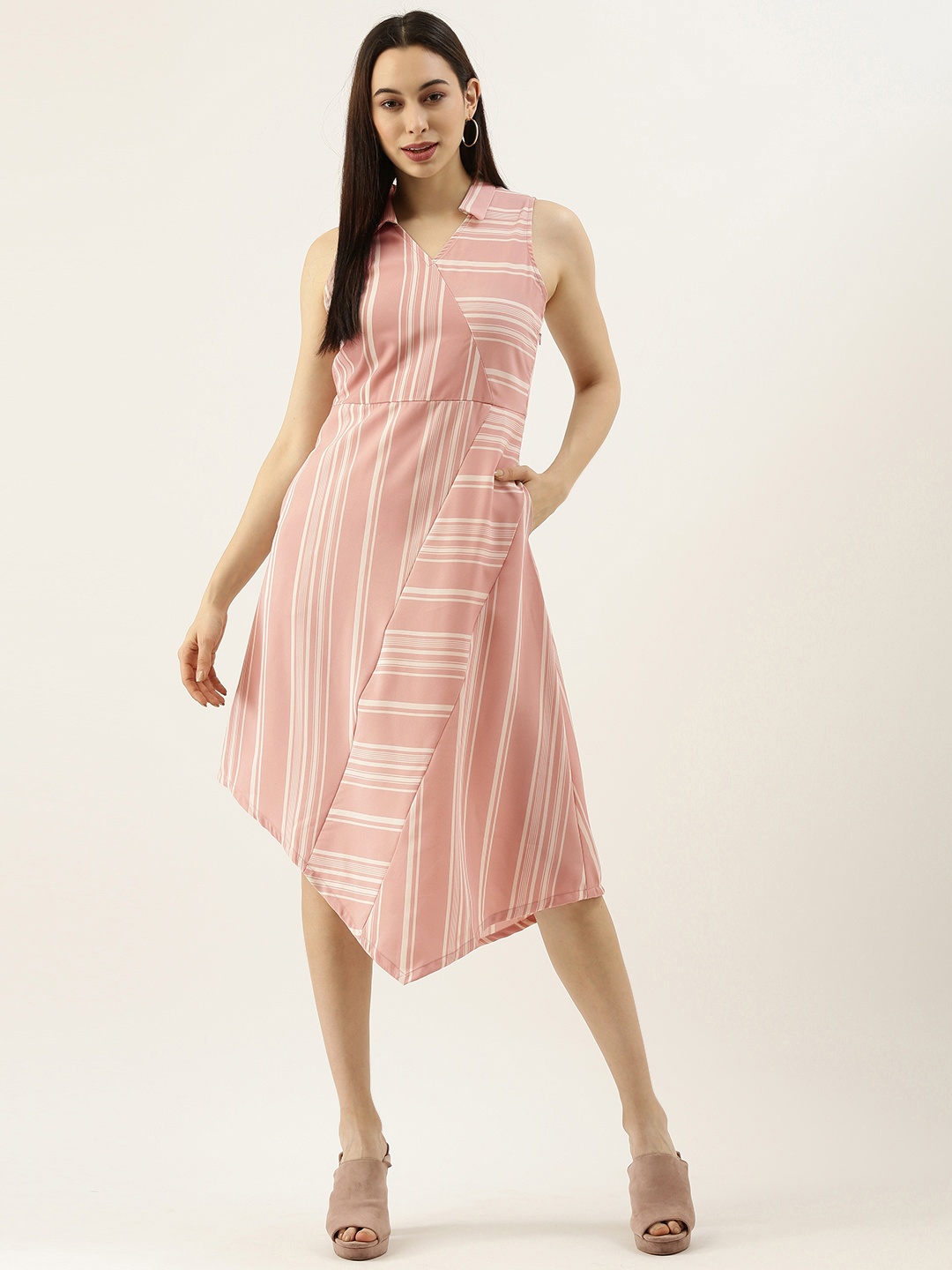 

AND Pink & White Striped Fit & Flare Dress