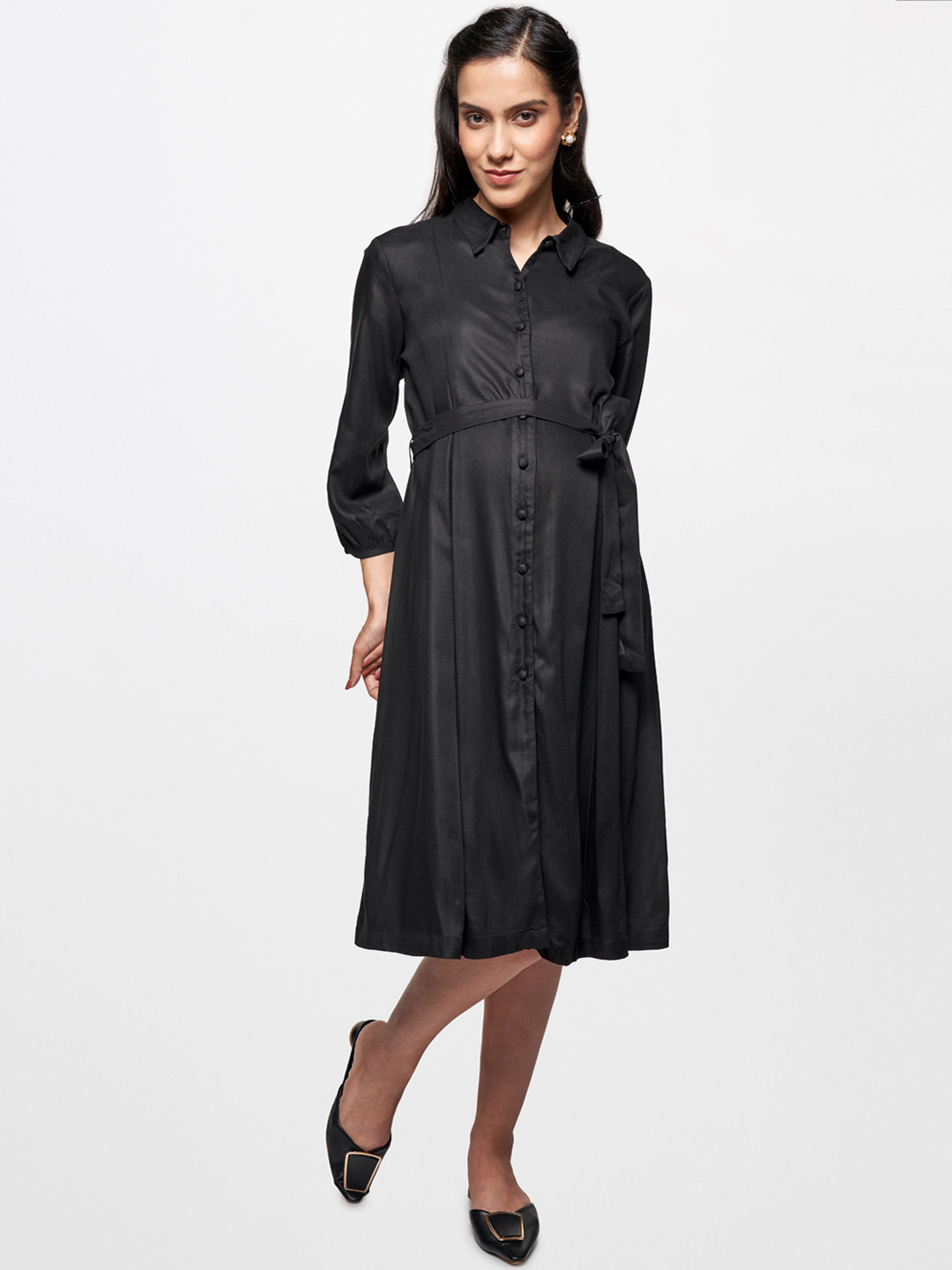 

AND Women Black Solid A-Line Maternity Dress