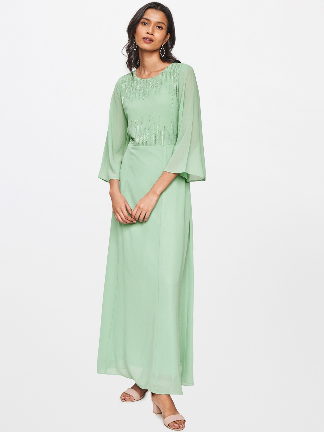 

AND Green Embellished Maxi Dress
