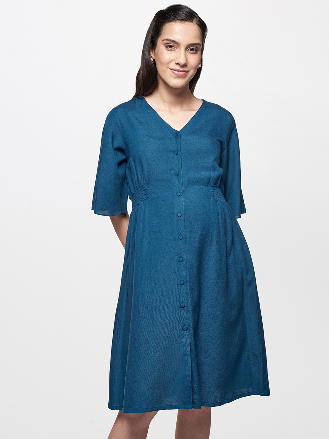 

AND Women Teal Solid A-Line Dress