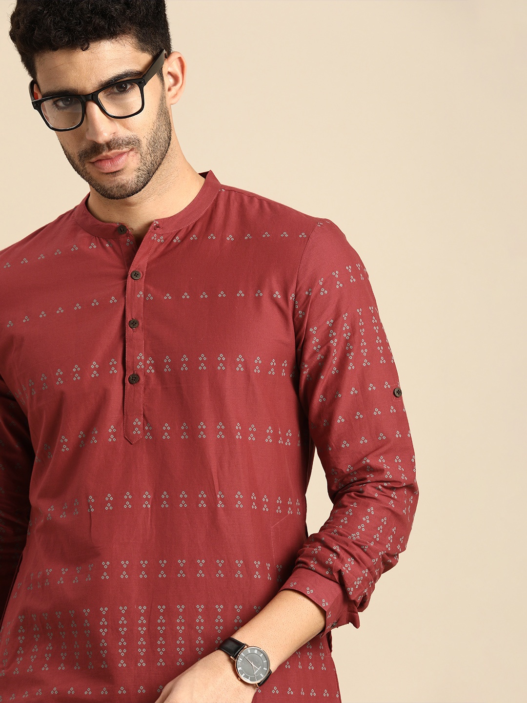 

Anouk Men Red & Green Printed Kurta