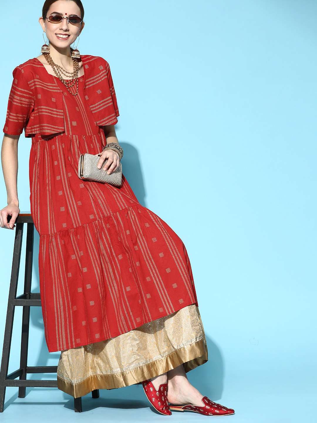

Anouk Charming Maroon Cotton Fusion Jacket Kurta