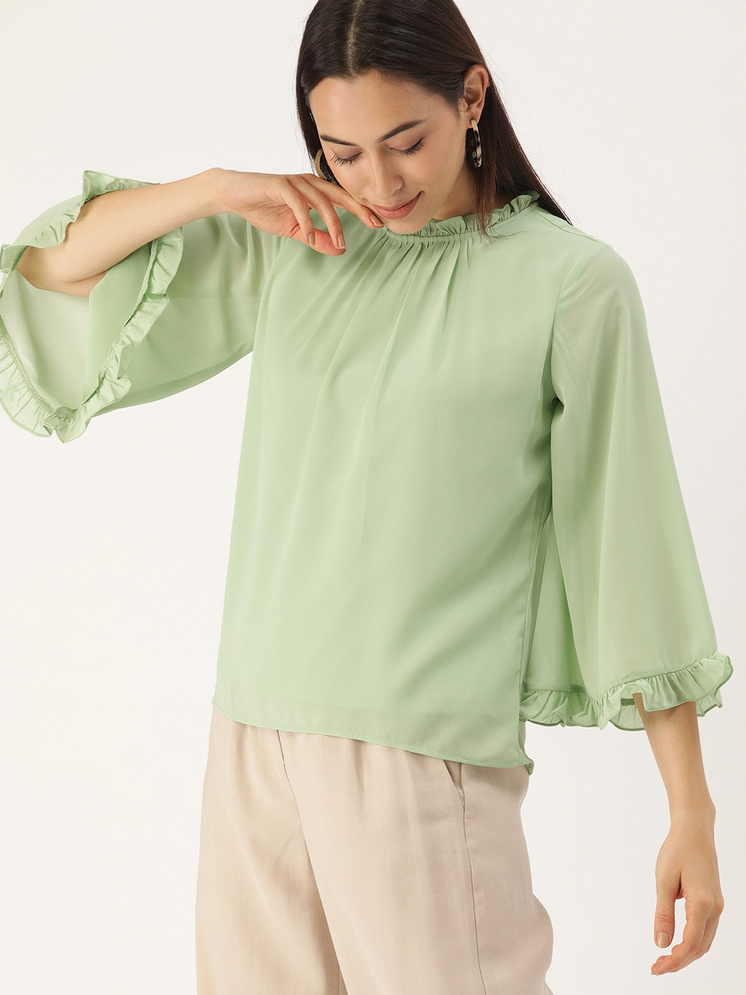 

AND Women Green Solid Regular Top