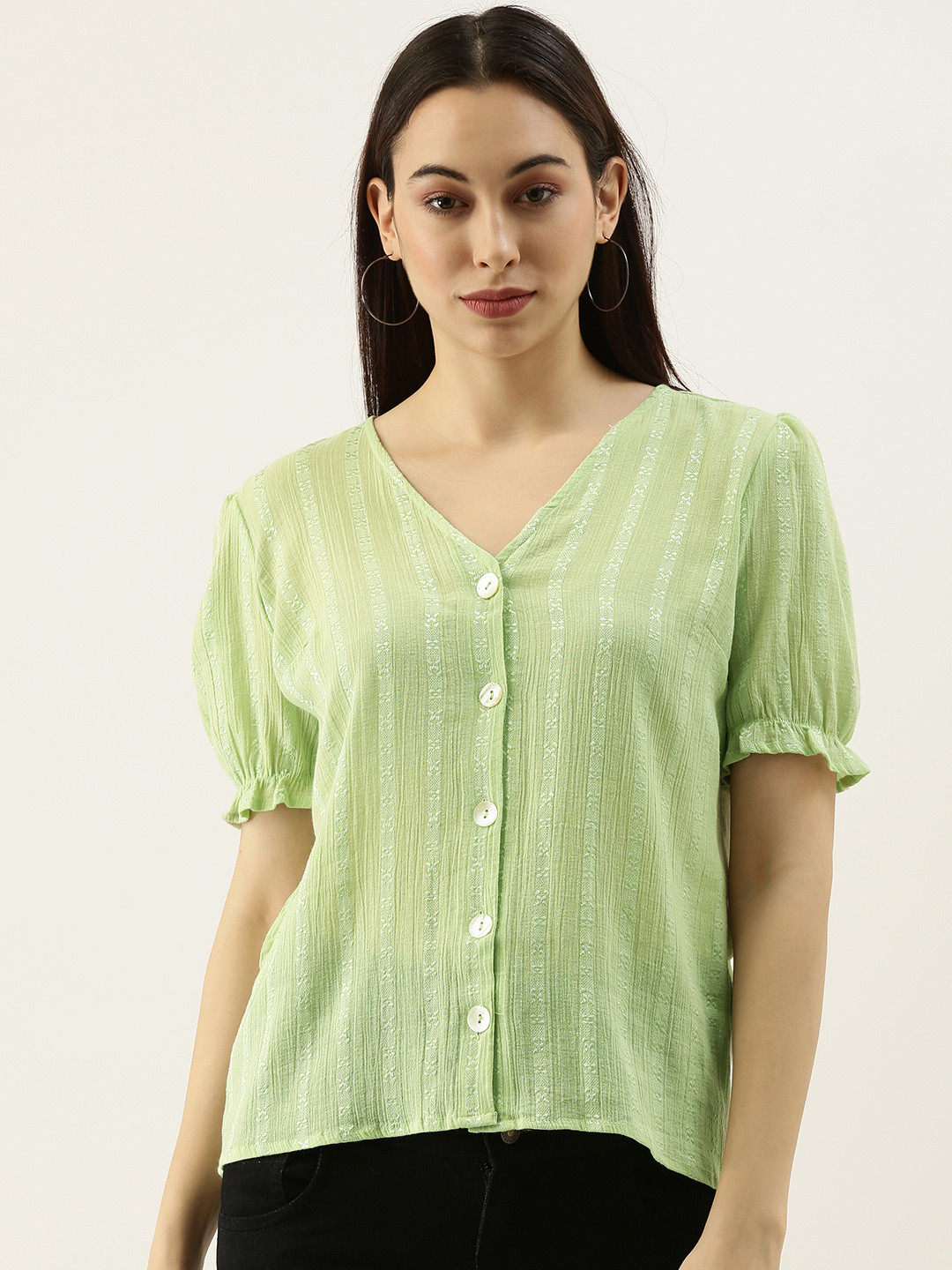 

AND Green Self-Striped Top