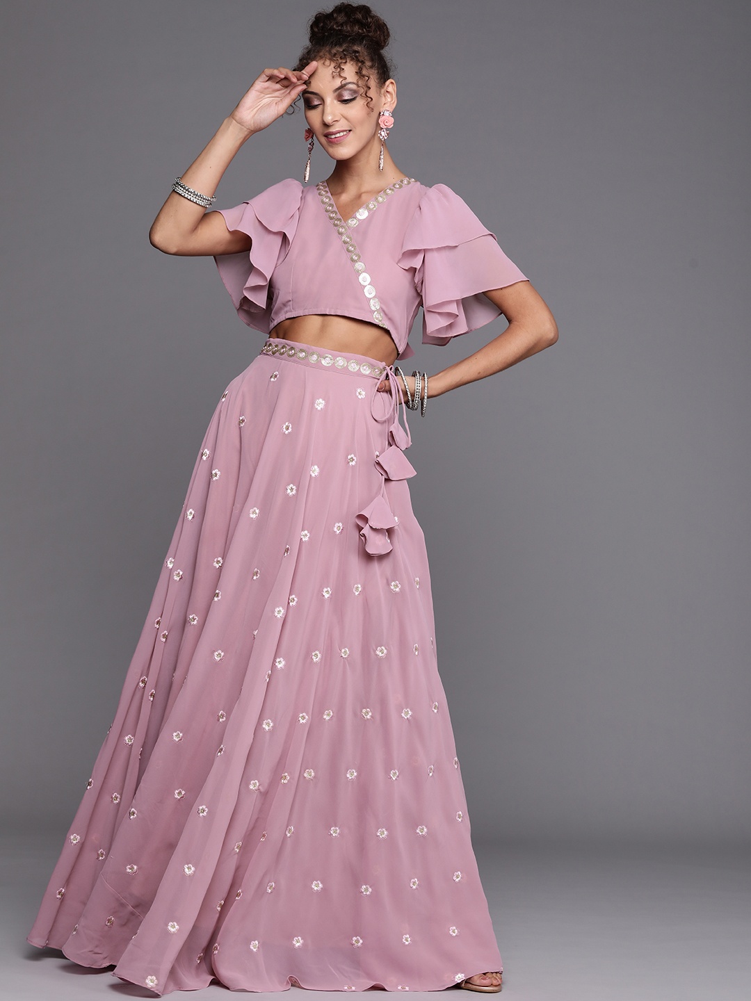 

Inddus Women Mauve Wrap Top with Skirt