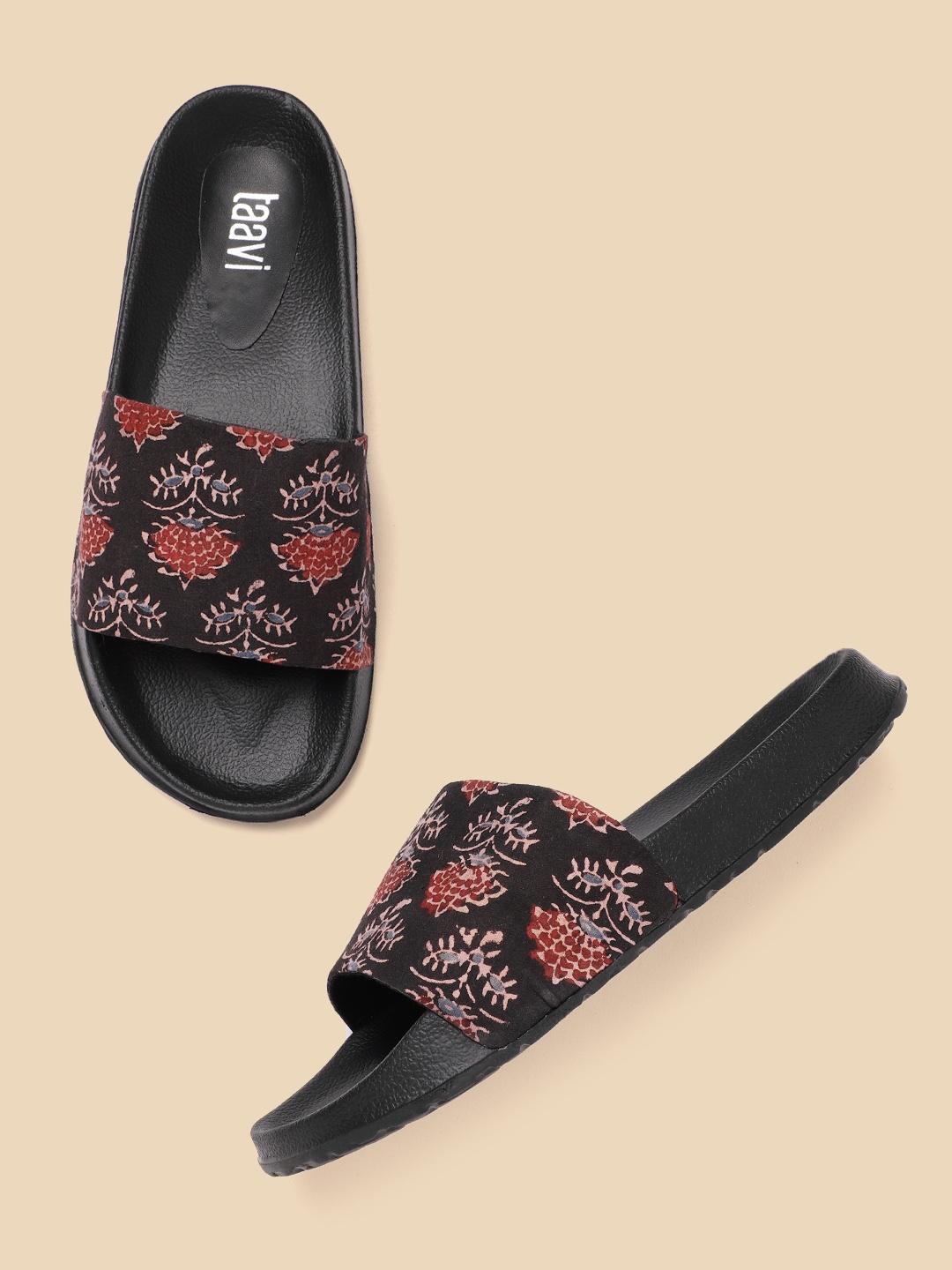 

Taavi Women Coffee Brown & Maroon Ethnic Motifs Print Handcrafted Open Toe Flats