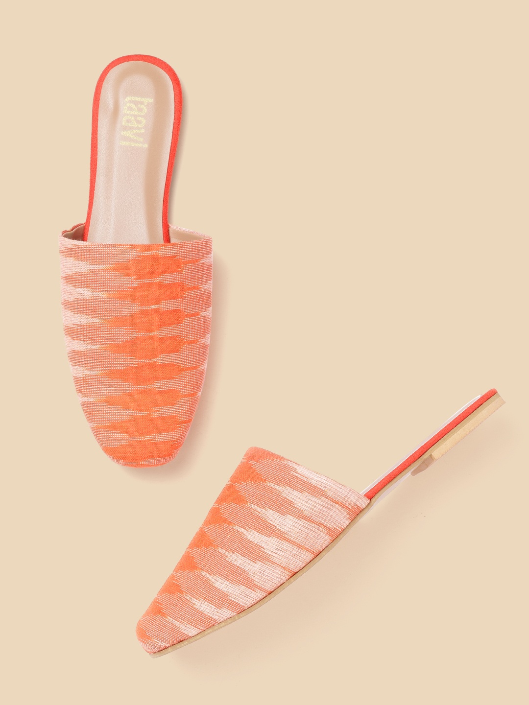 

Taavi Women Orange & White Woven Design Mules