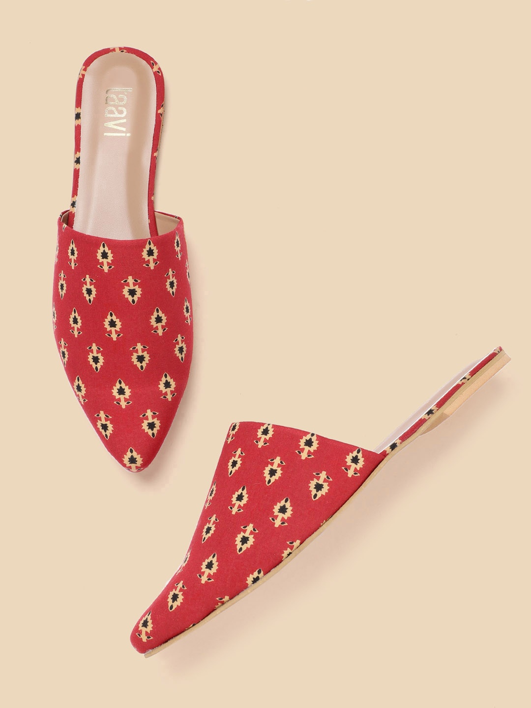

Taavi Women Red & Beige Ethnic Motifs Print Handcrafted Mules