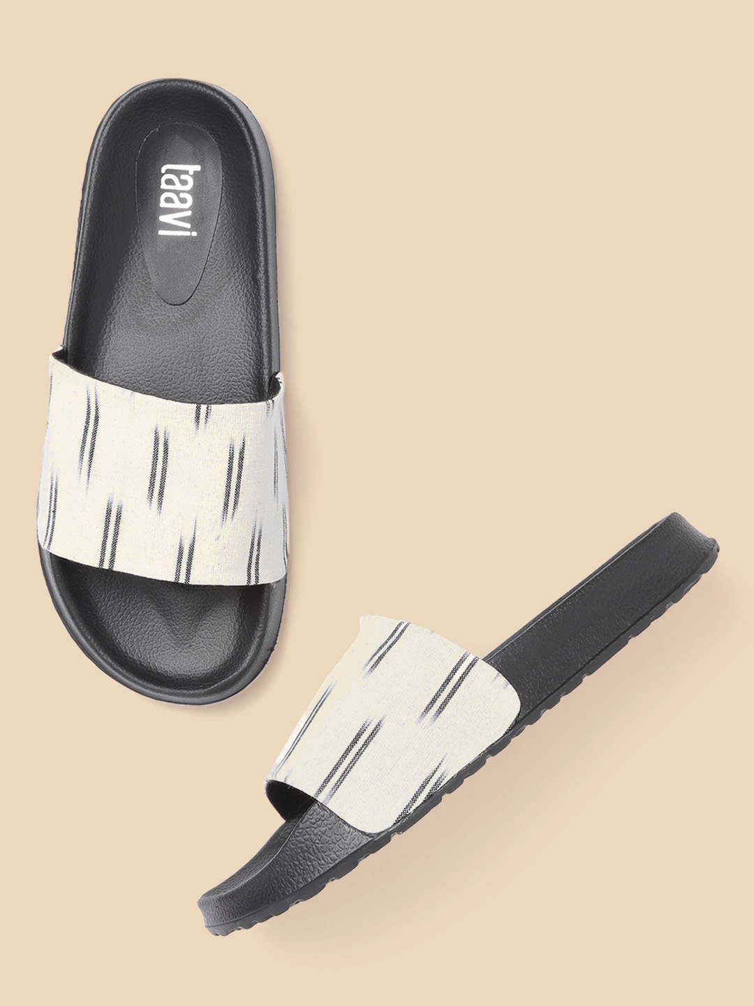 

Taavi Women Off-White & Black Woven Design Open Toe Flats