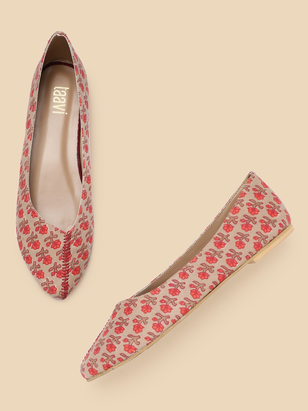 

Taavi Women Green & Maroon Floral Print Ballerinas