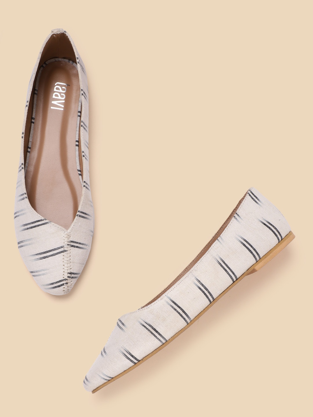

Taavi Women Off White & Black Woven Design Handcrafted Ballerinas
