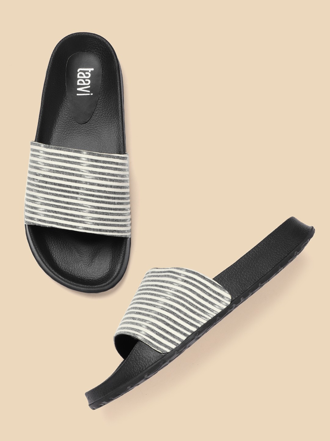 

Taavi Women Black & Off-White Striped Handcrafted Sliders