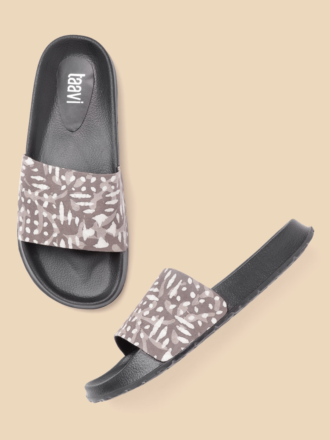 

Taavi Women Taupe & Off-White Printed Open Toe Flats