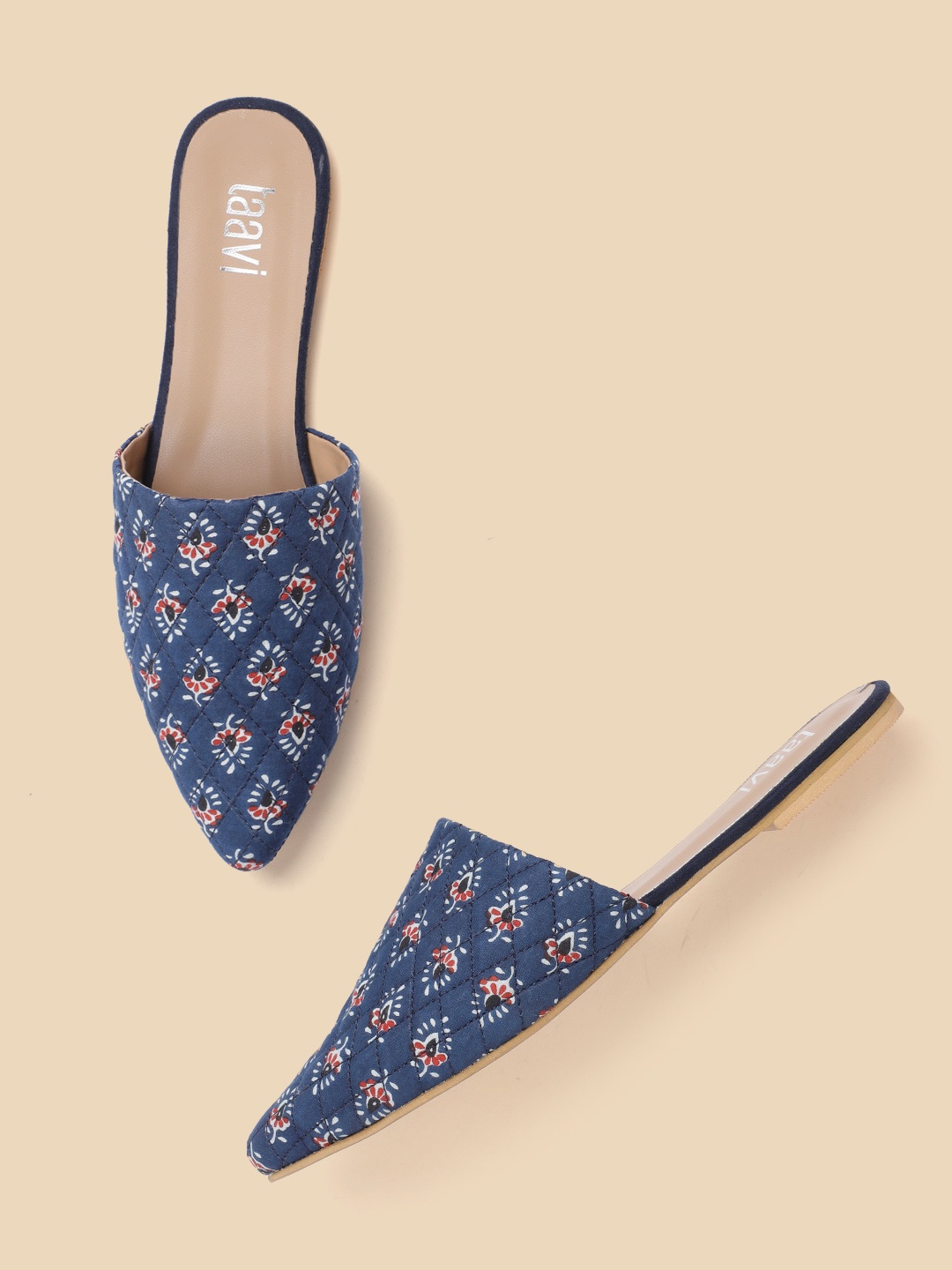 

Taavi Women Navy Blue & Red Ethnic Printed Mules