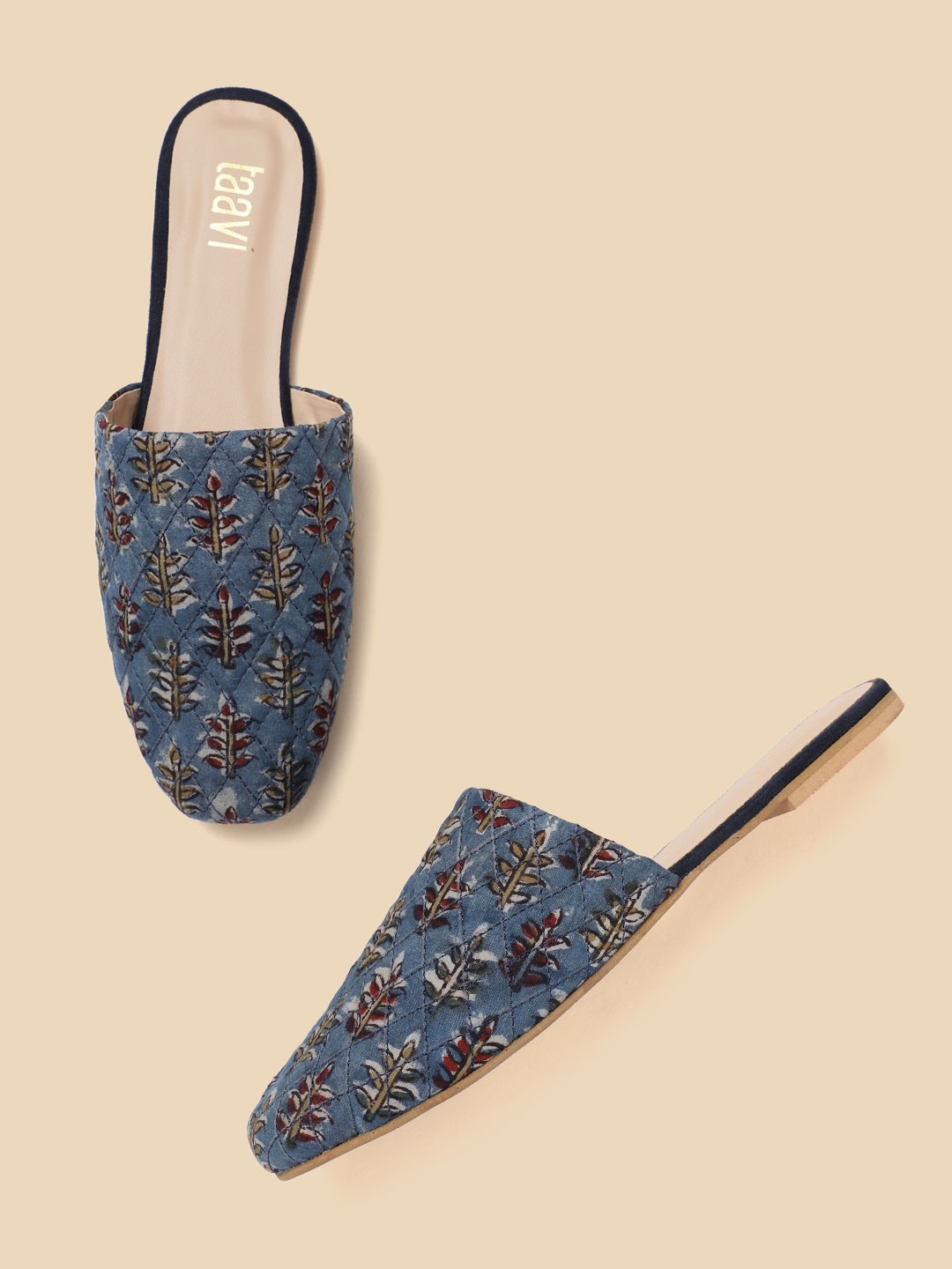 

Taavi Women Blue Printed Mules Flats
