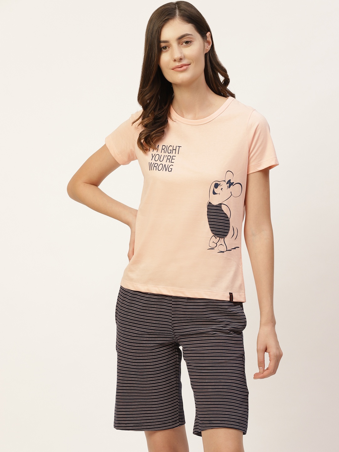 

MADAME M SECRET Women Peach & Black Printed Night suit