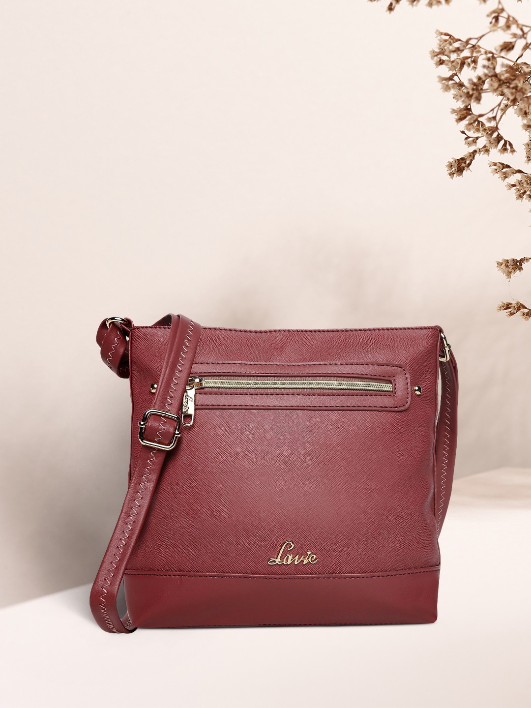 

Lavie Pink Saffiano Textured Structured Sling Bag