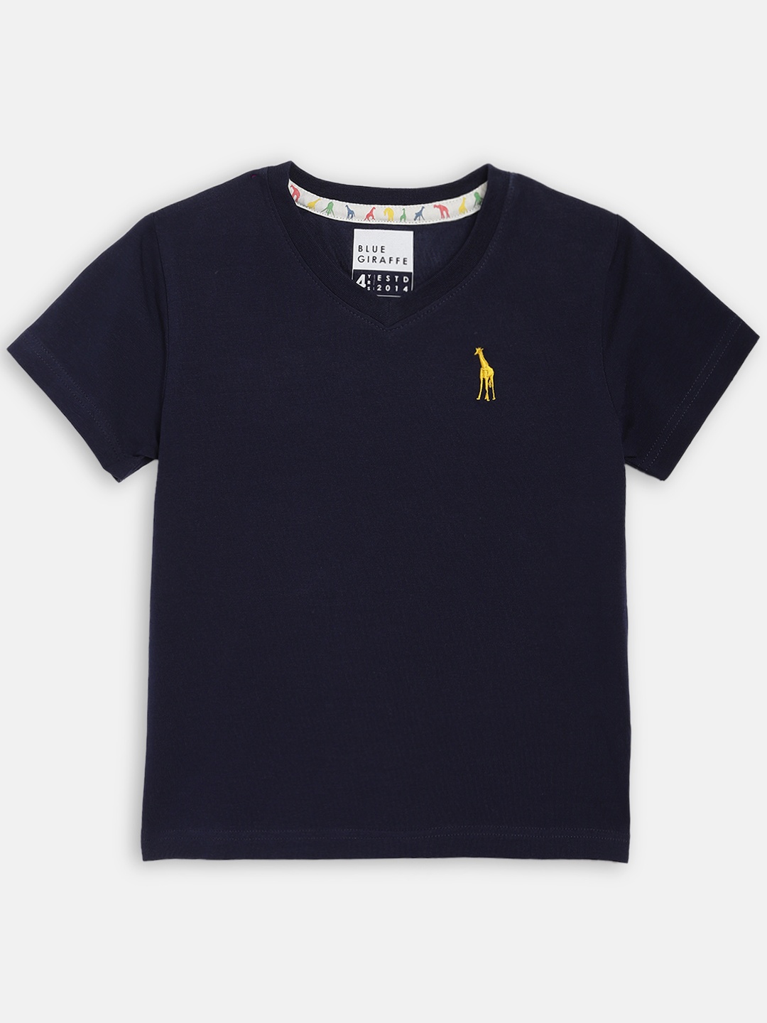 

Blue Giraffe Boys Navy Blue Solid Cotton V-Neck T-shirt