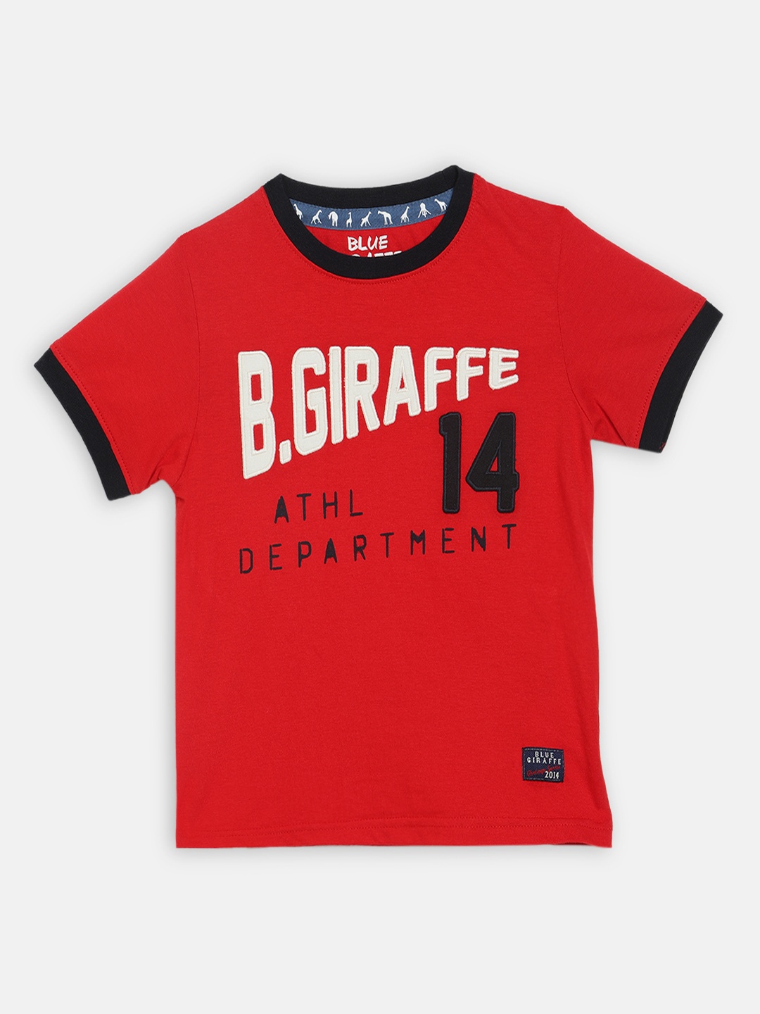 

Blue Giraffe Boys Red Printed Cotton Round Neck T-shirt