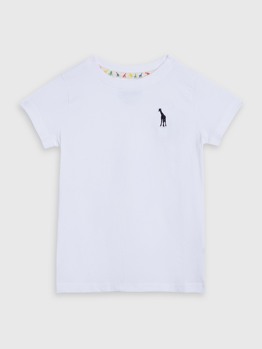

Blue Giraffe Girls White Solid Cotton V-Neck T-shirt
