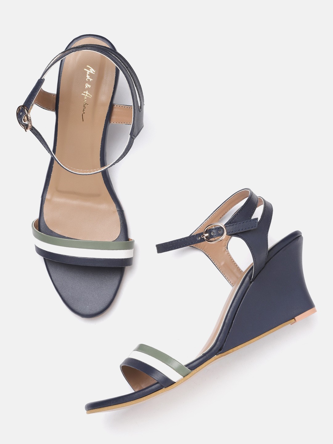 

Mast & Harbour Women Navy Blue & White Striped Wedge Heels