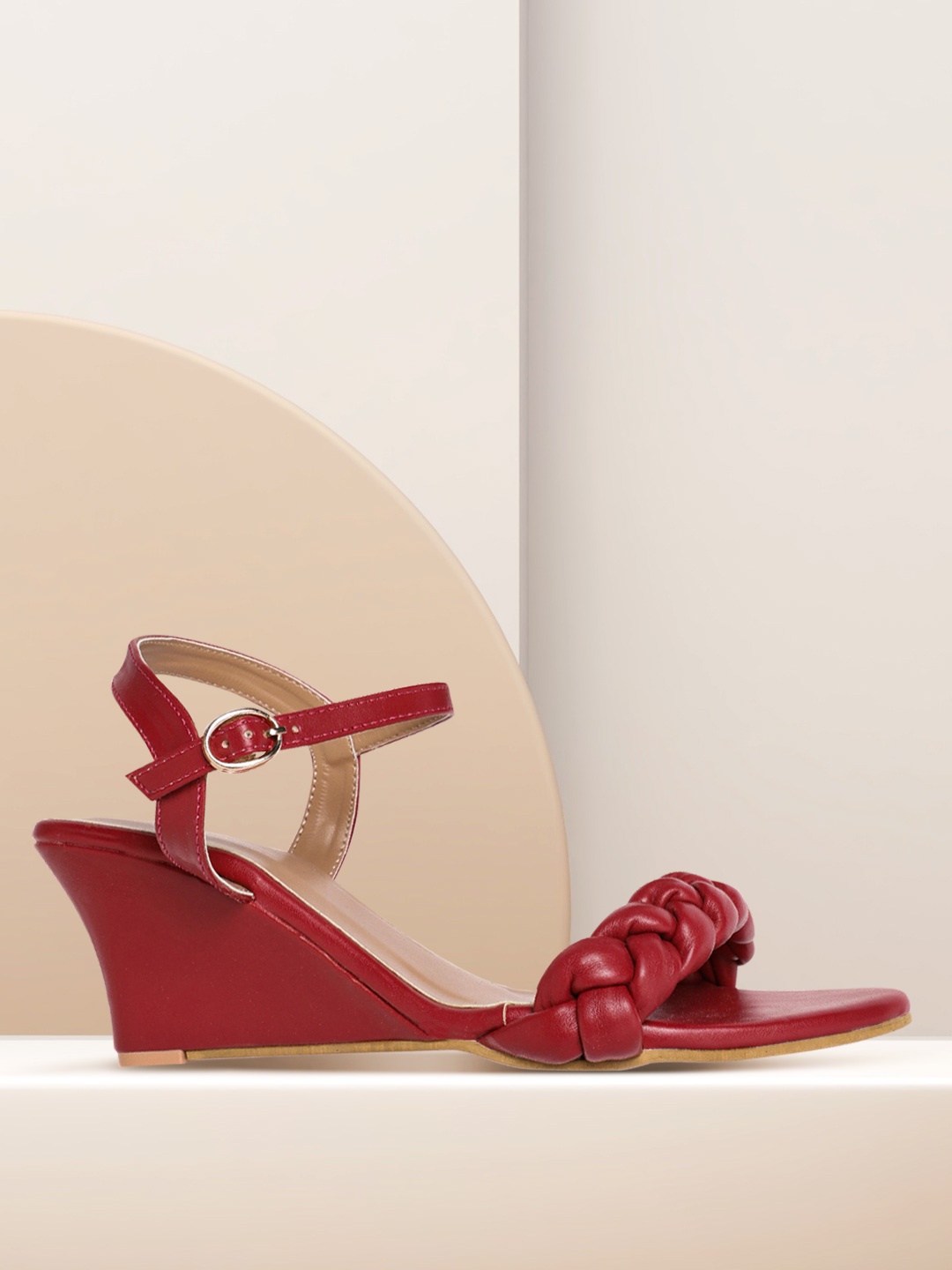 

Mast & Harbour Maroon Braided Open Toe Wedges