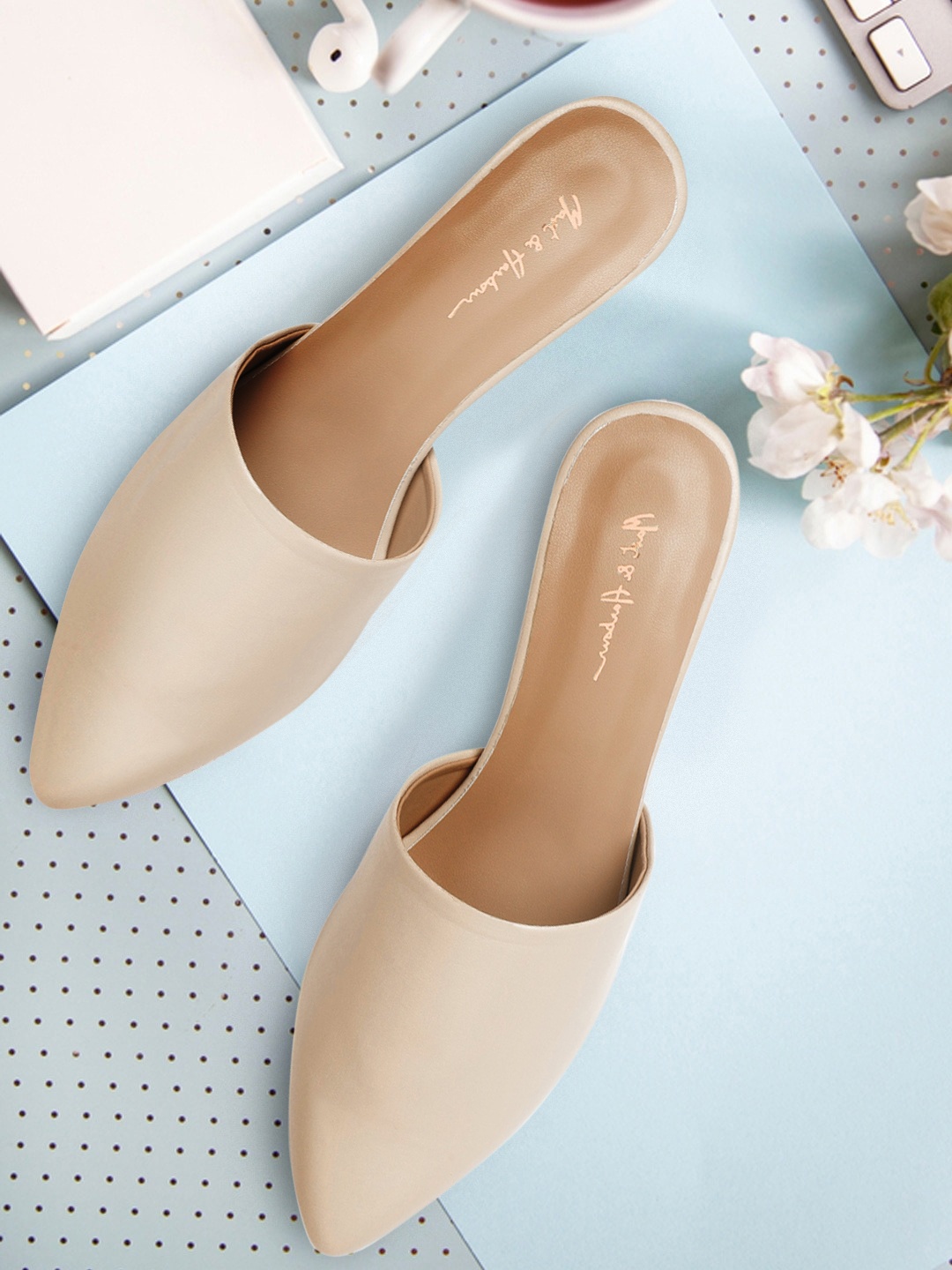 

Mast & Harbour Women Nude-Coloured Solid Heeled Mules