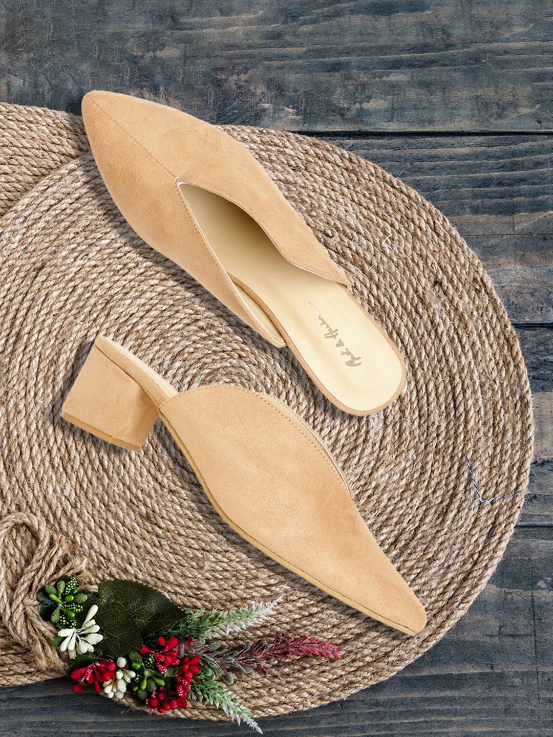 

Mast & Harbour Women Beige Solid Heeled Mules