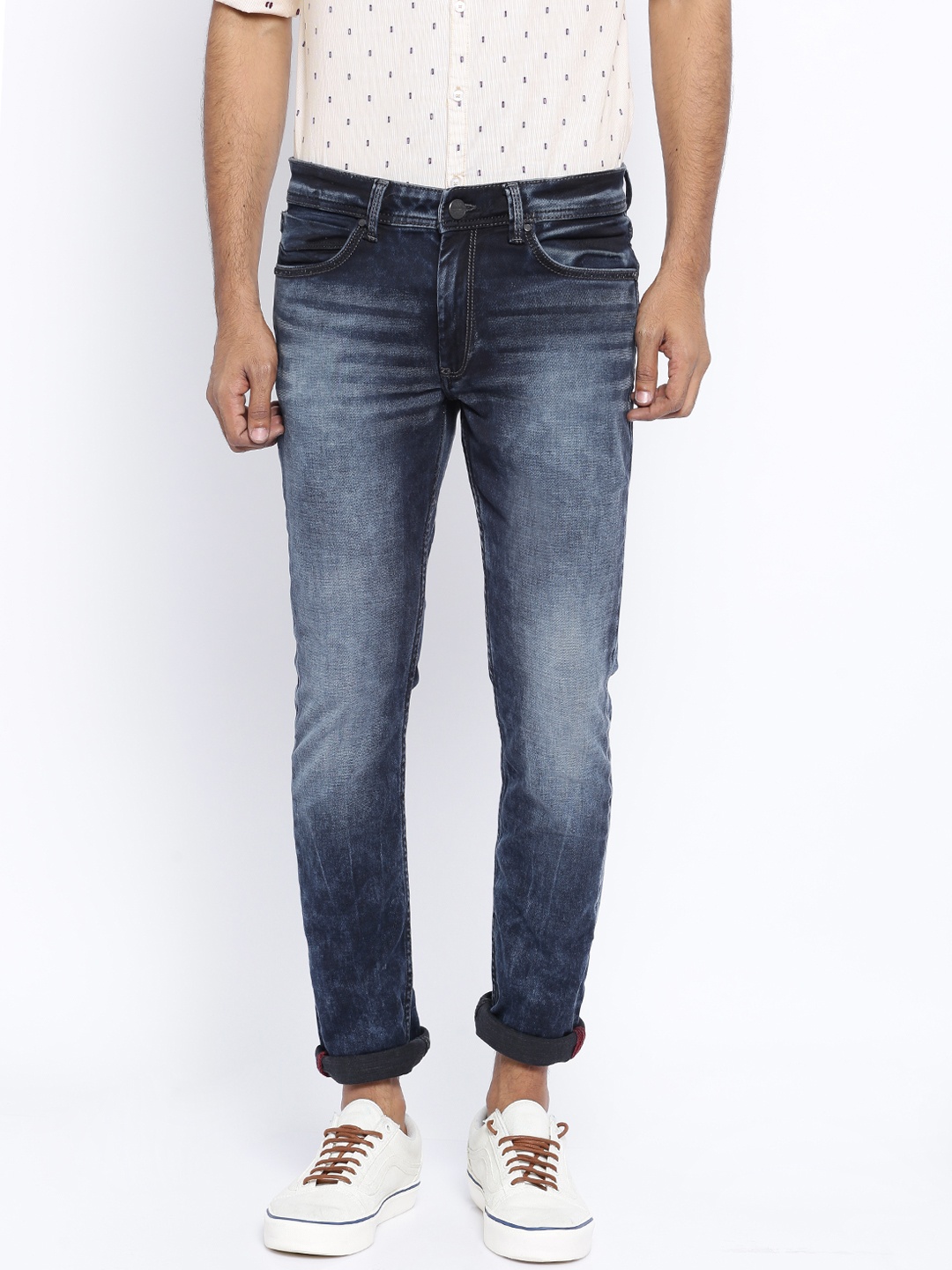 

Locomotive Dark Blue Washed Super-Slim Fit Stretchable Jeans