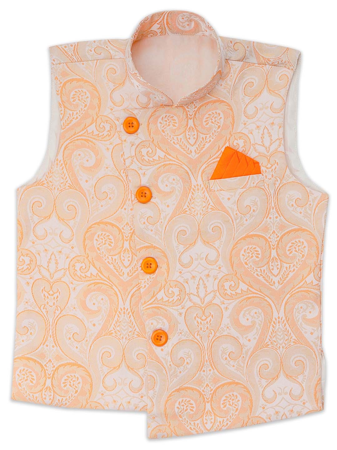 

Aj DEZInES Boys Peach Woven Design Nehru Jacket