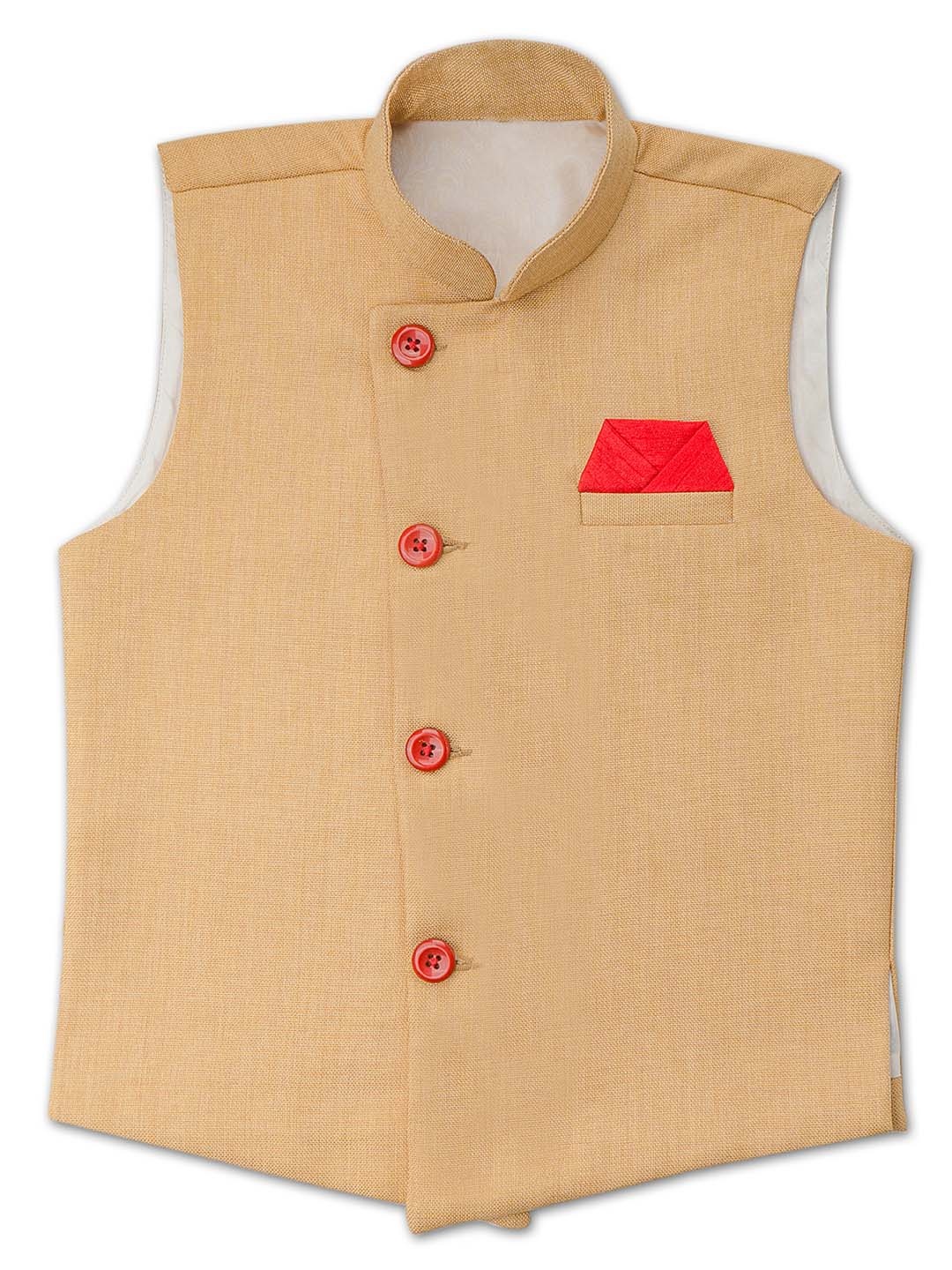 

Aj DEZInES Boys Beige Solid Nehru Jacket
