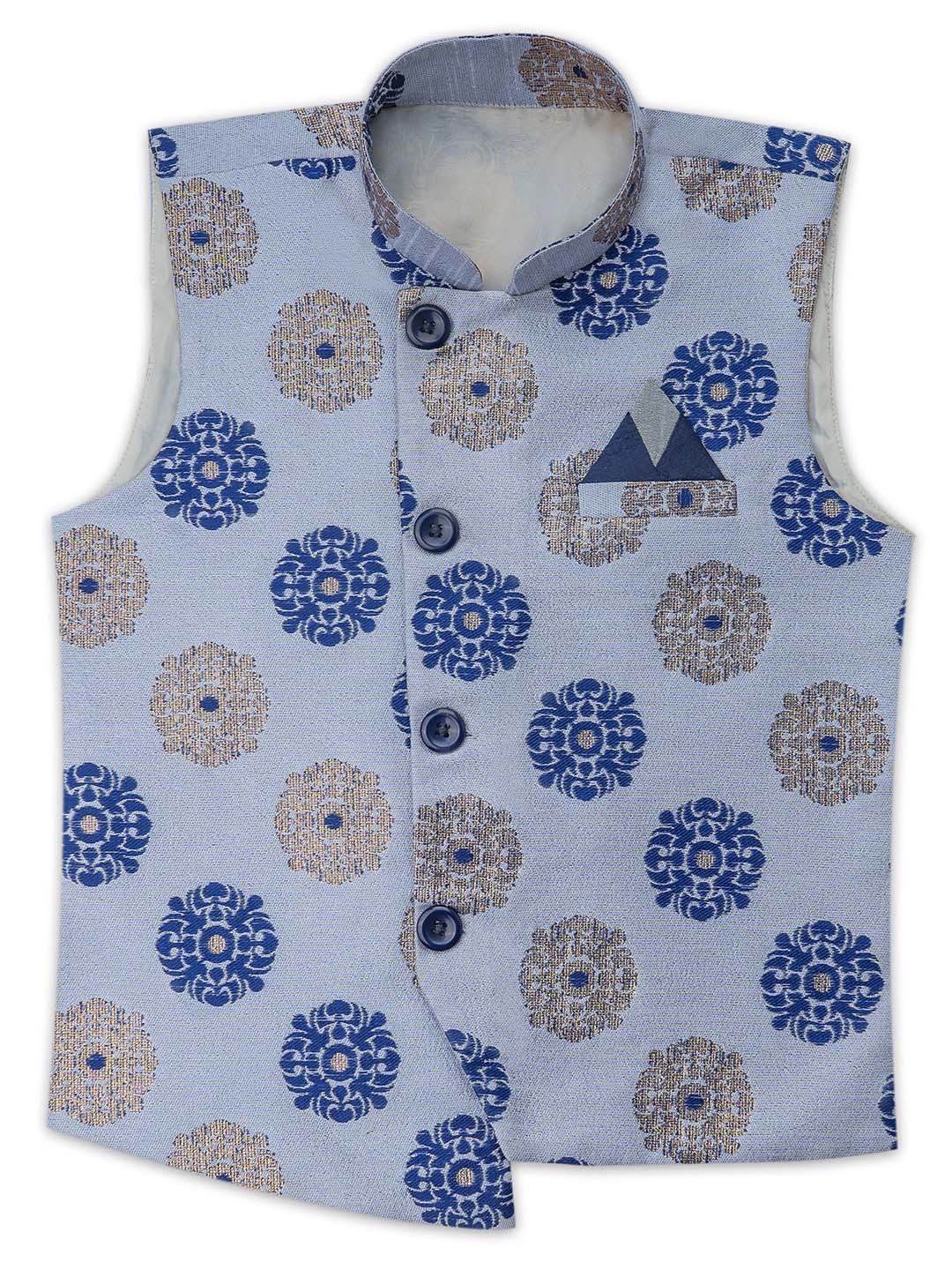 

Aj DEZInES Boys Grey & Navy Blue Woven Design Nehru Jacket