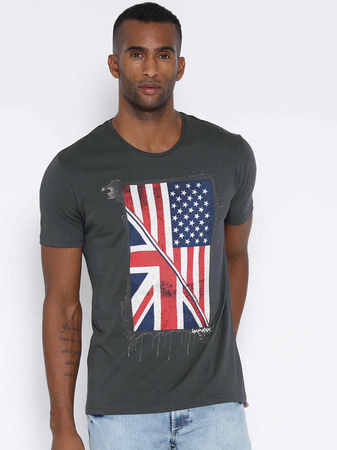 

Locomotive Charcoal Grey Printed Pure Cotton T-shirt