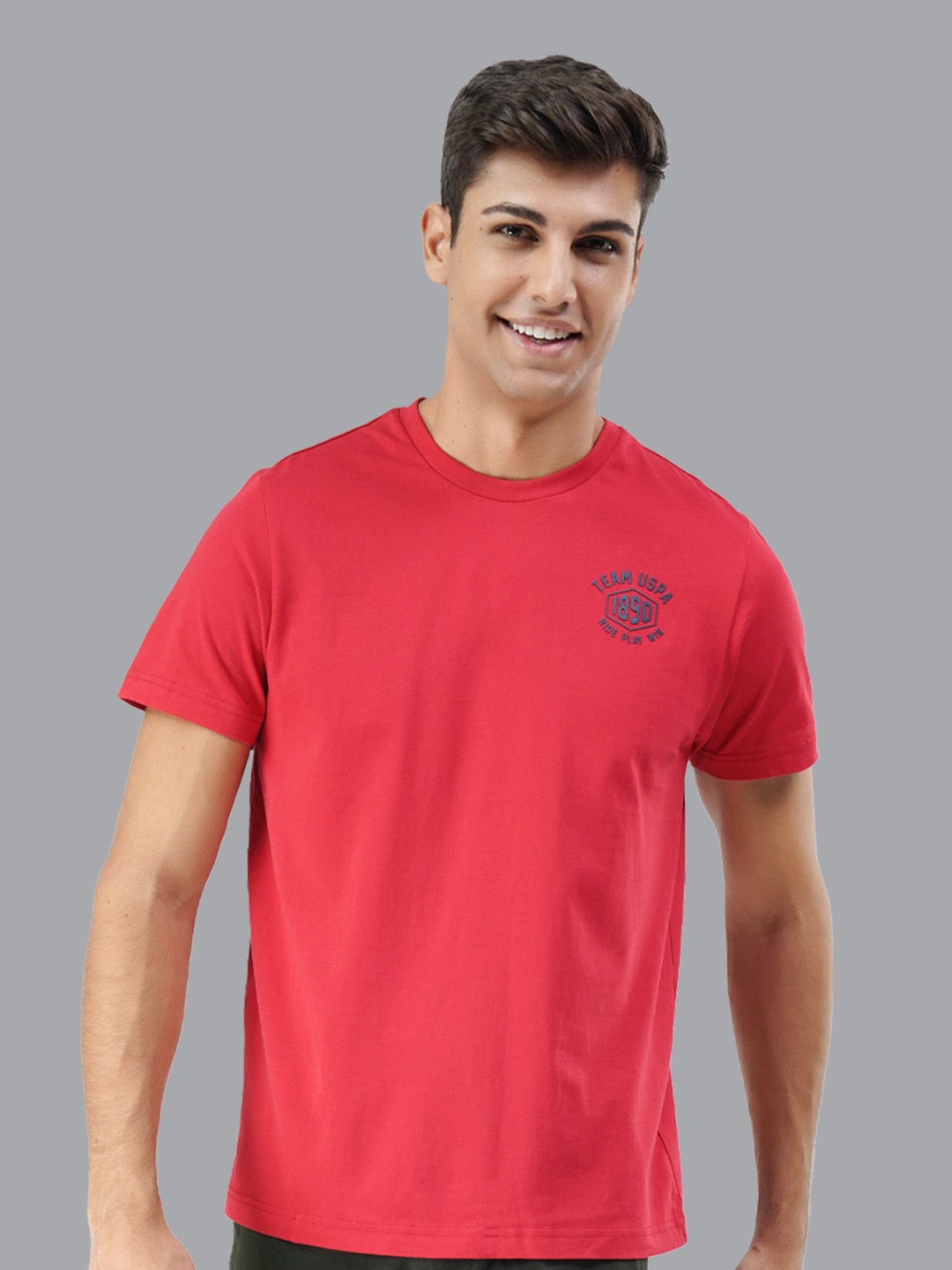 

U.S. Polo Assn. Men Red & White Colourblocked Cotton Lounge T-Shirt