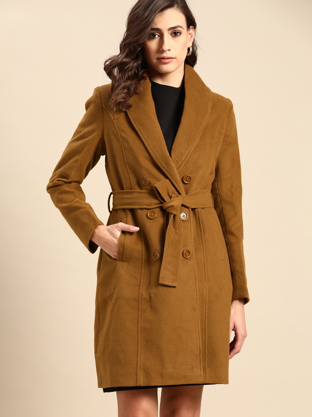 

all about you Luxe Collection Women Brown Double Breasted Longline Trench Coat