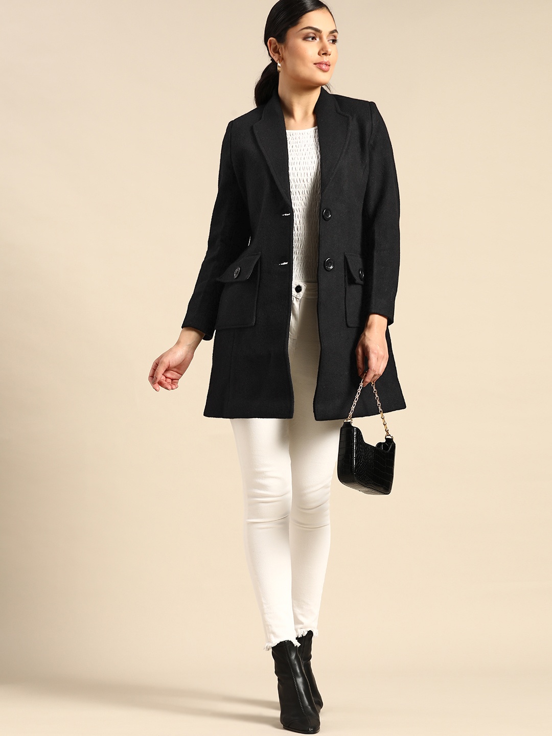 

all about you Women Black Solid Overcoat