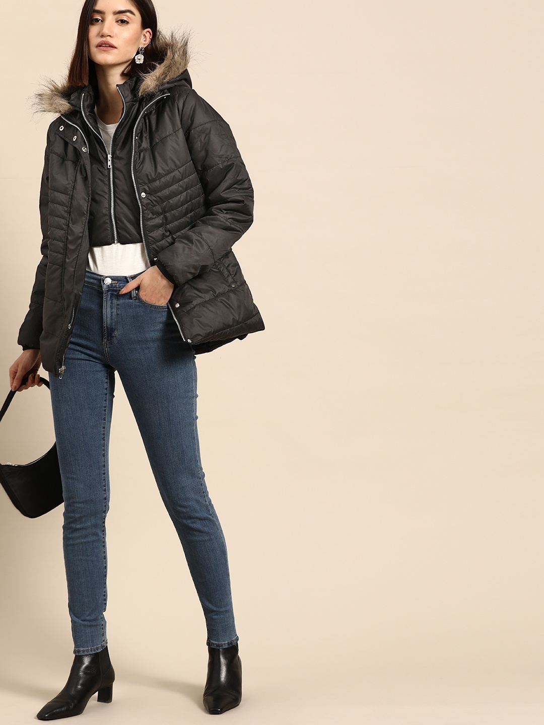 

all about you Women Black Solid Hooded Parka Jacket